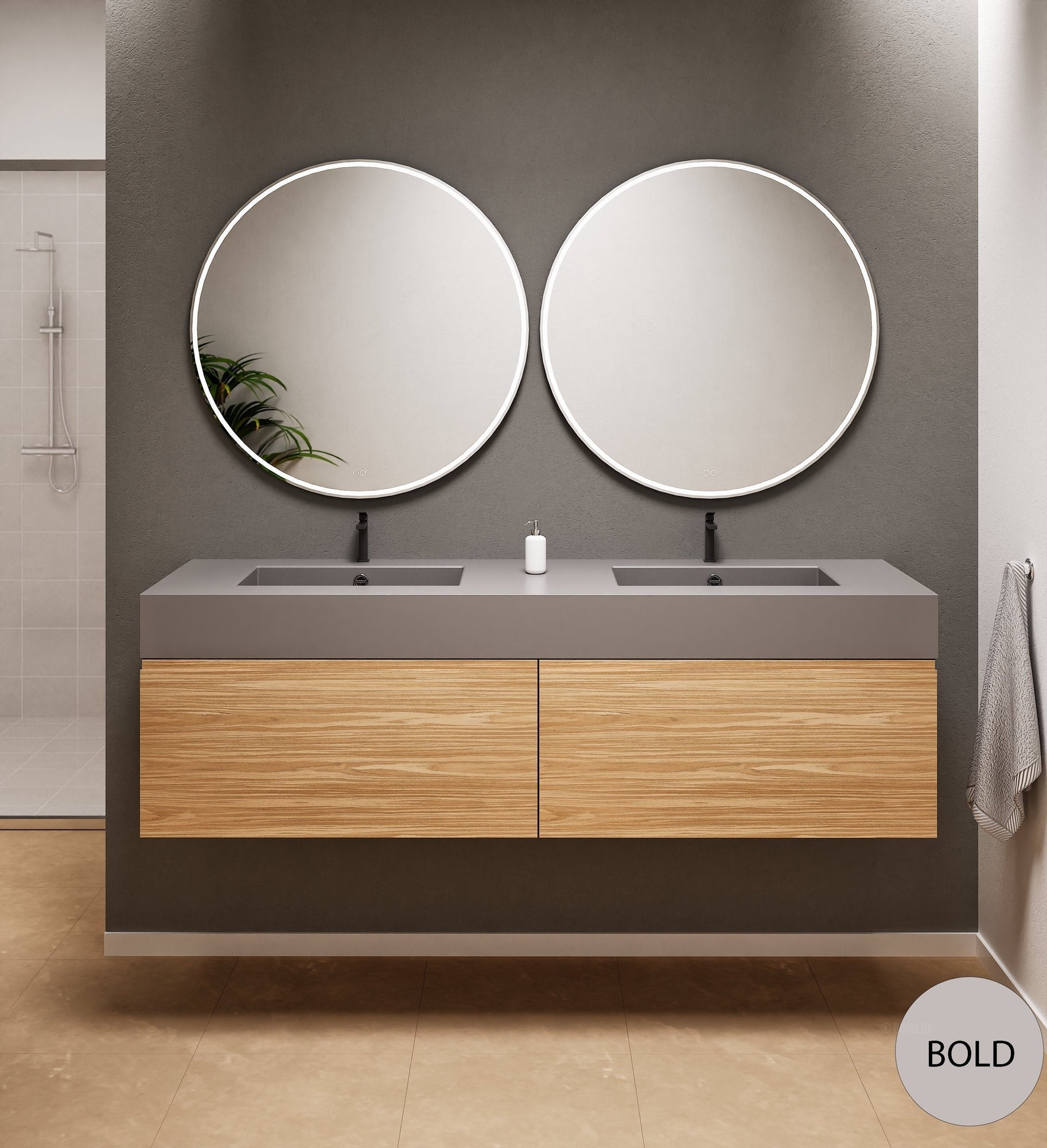 Aurora Double Set – Corian double Sinks & Countertop with 2 Drawers Vanity - ROVALUX