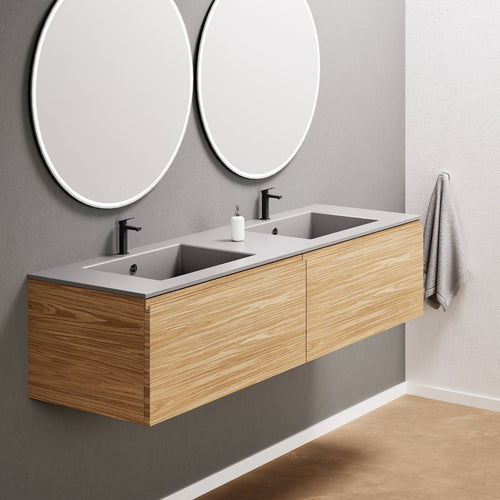 Aurora Double Set – Corian double Sinks & Countertop with 2 Drawers Vanity - ROVALUX
