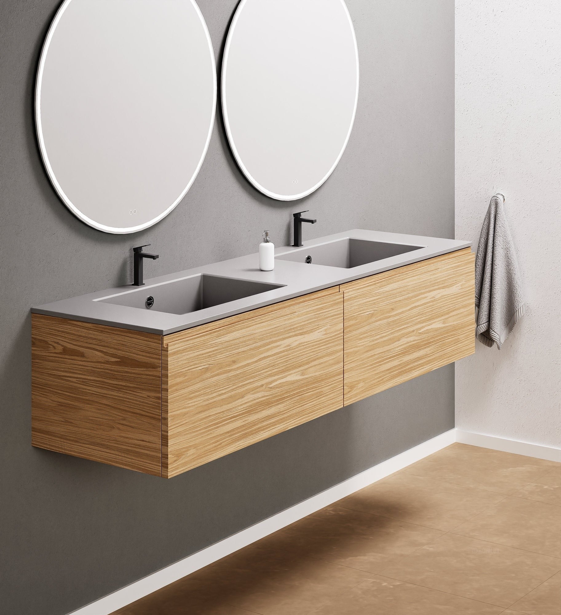 Aurora Double Set – Corian double Sinks & Countertop with 2 Drawers Vanity - ROVALUX