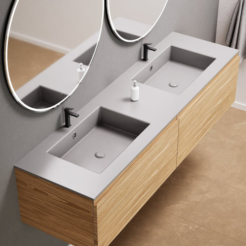 Aurora Double Set – Corian double Sinks & Countertop with 2 Drawers Vanity - ROVALUX