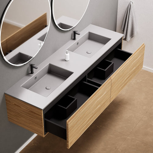 Aurora Double Set – Corian double Sinks & Countertop with 2 Drawers Vanity - ROVALUX