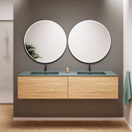 Aurora Double Set – Corian double Sinks & Countertop with 2 Drawers Vanity - ROVALUX