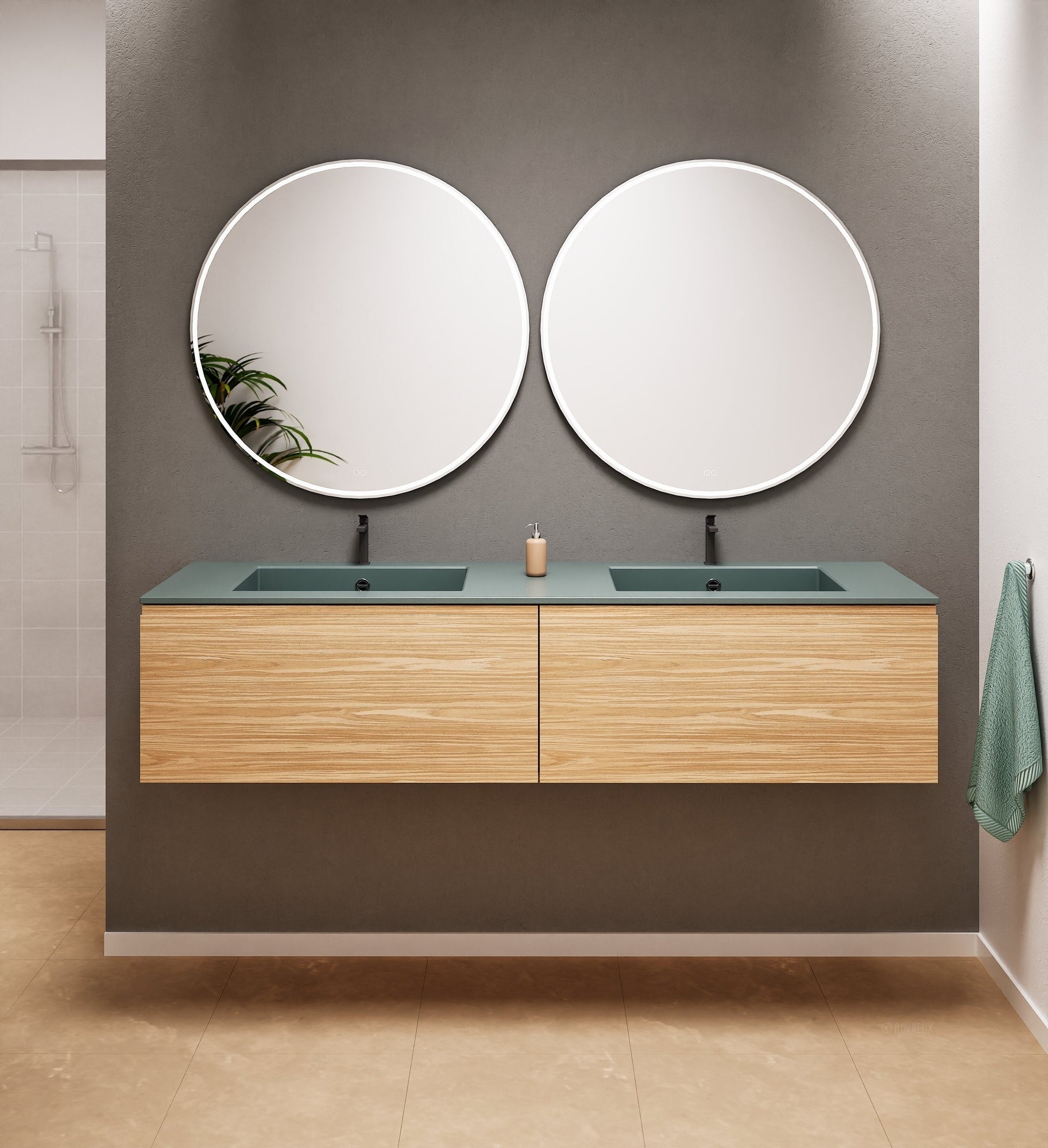 Aurora Double Set – Corian double Sinks & Countertop with 2 Drawers Vanity - ROVALUX