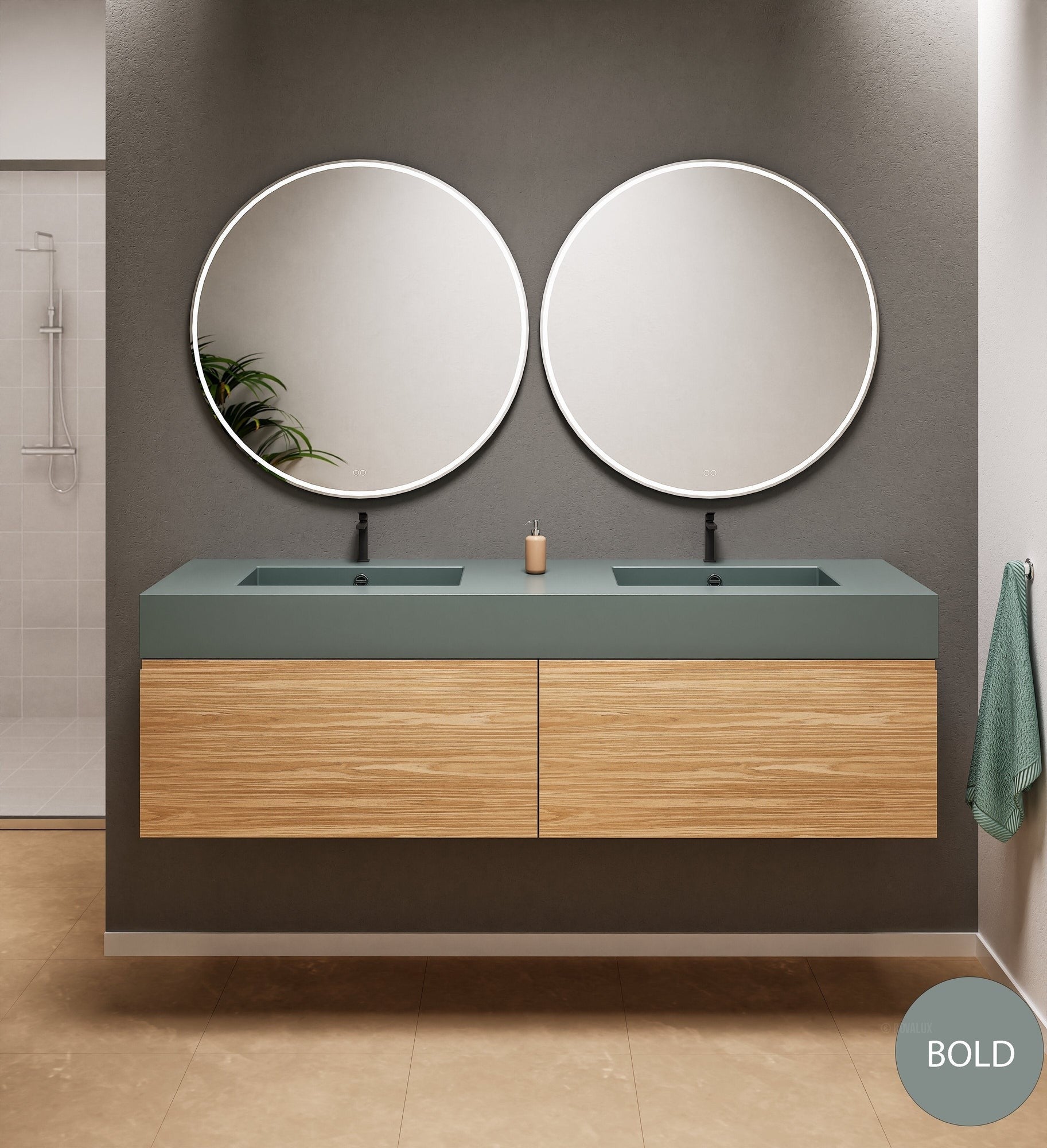 Aurora Double Set – Corian double Sinks & Countertop with 2 Drawers Vanity - ROVALUX