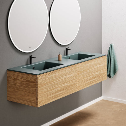 Aurora Double Set – Corian double Sinks & Countertop with 2 Drawers Vanity - ROVALUX