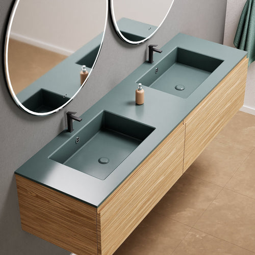 Aurora Double Set – Corian double Sinks & Countertop with 2 Drawers Vanity - ROVALUX