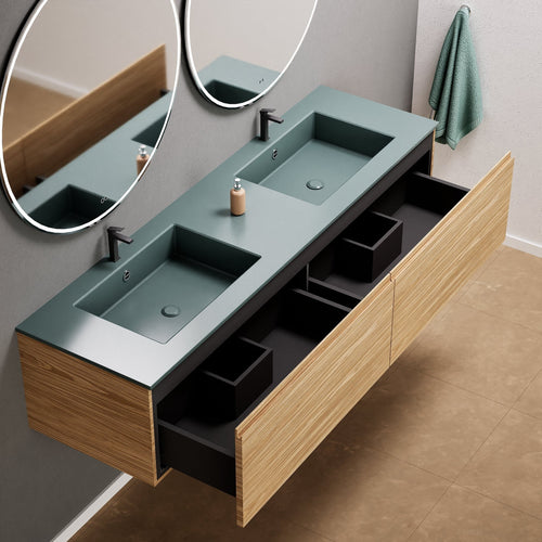 Aurora Double Set – Corian double Sinks & Countertop with 2 Drawers Vanity - ROVALUX