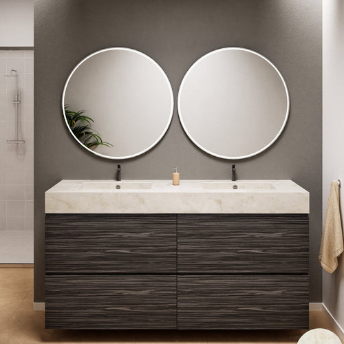 Aurora Double Set Classic – Corian Double Sinks & Countertop with 4 Drawers Vanity - ROVALUX