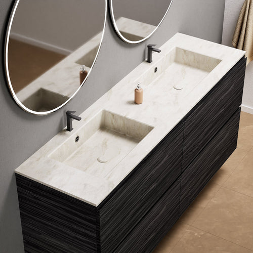 Aurora Double Set Classic – Corian Double Sinks & Countertop with 4 Drawers Vanity - ROVALUX