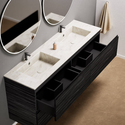Aurora Double Set Classic – Corian Double Sinks & Countertop with 4 Drawers Vanity - ROVALUX