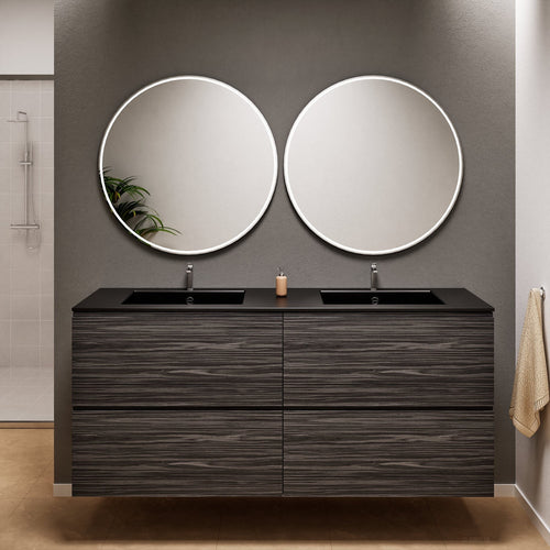 Aurora Double Set Classic – Corian Double Sinks & Countertop with 4 Drawers Vanity - ROVALUX