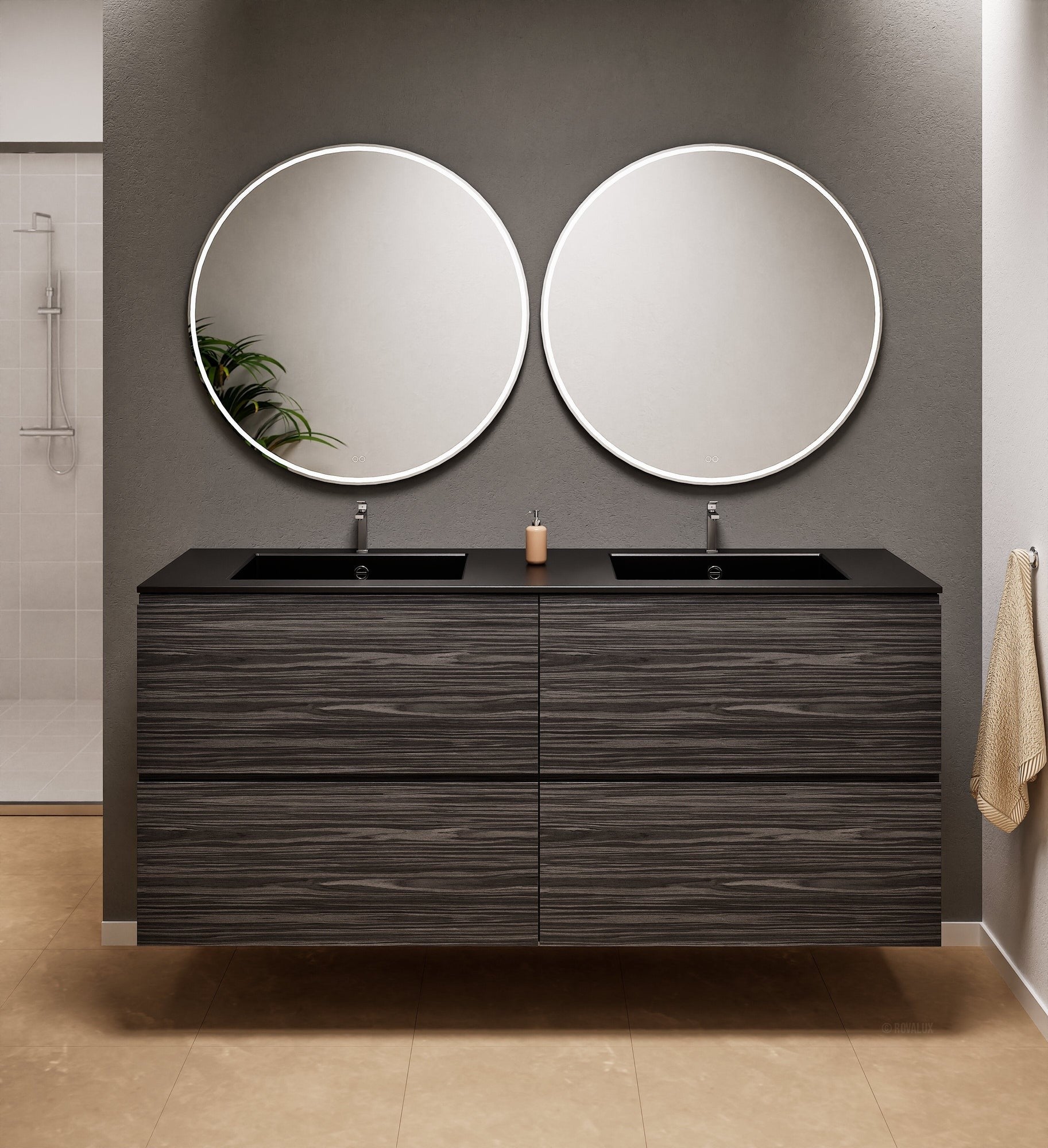 Aurora Double Set Classic – Corian Double Sinks & Countertop with 4 Drawers Vanity - ROVALUX