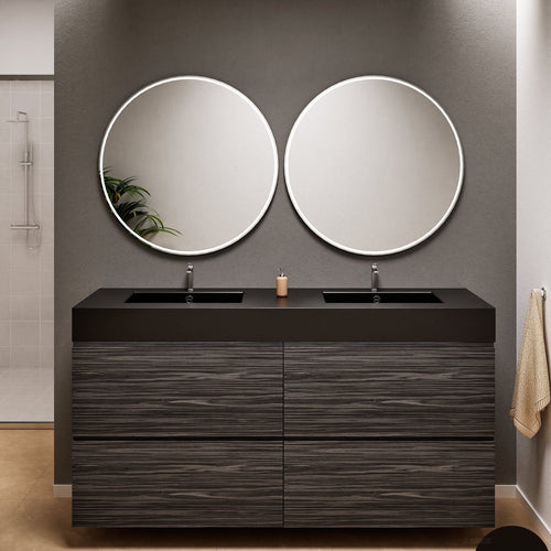 Aurora Double Set Classic – Corian Double Sinks & Countertop with 4 Drawers Vanity - ROVALUX