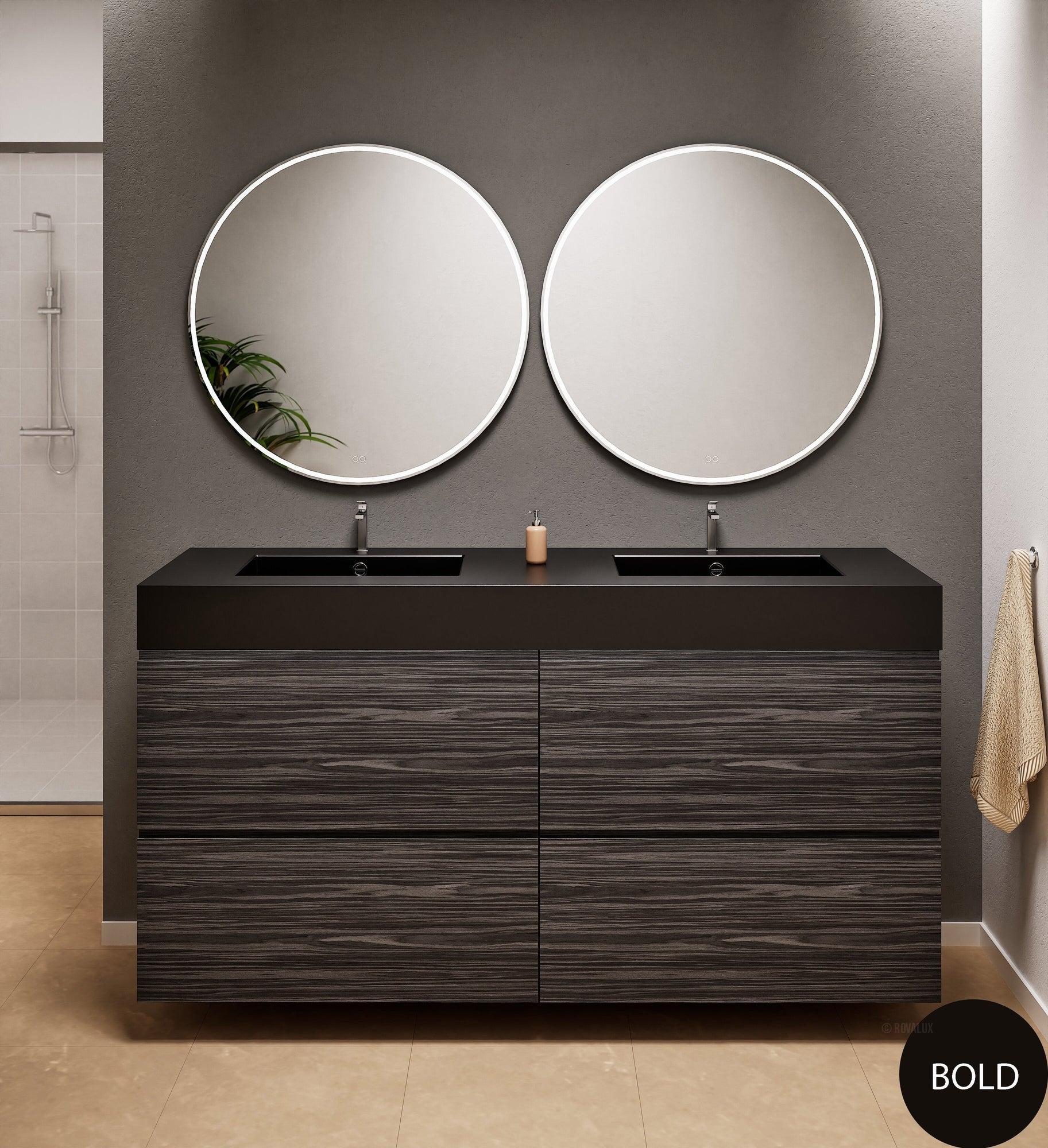Aurora Double Set Classic – Corian Double Sinks & Countertop with 4 Drawers Vanity - ROVALUX