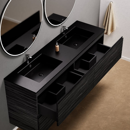 Aurora Double Set Classic – Corian Double Sinks & Countertop with 4 Drawers Vanity - ROVALUX