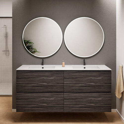 Aurora Double Set Classic – Corian Double Sinks & Countertop with 4 Drawers Vanity - ROVALUX