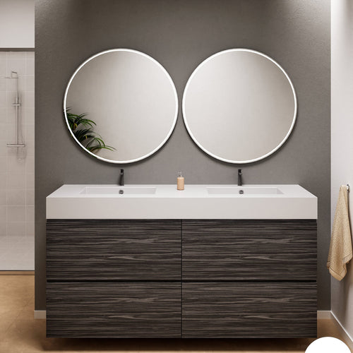 Aurora Double Set Classic – Corian Double Sinks & Countertop with 4 Drawers Vanity - ROVALUX