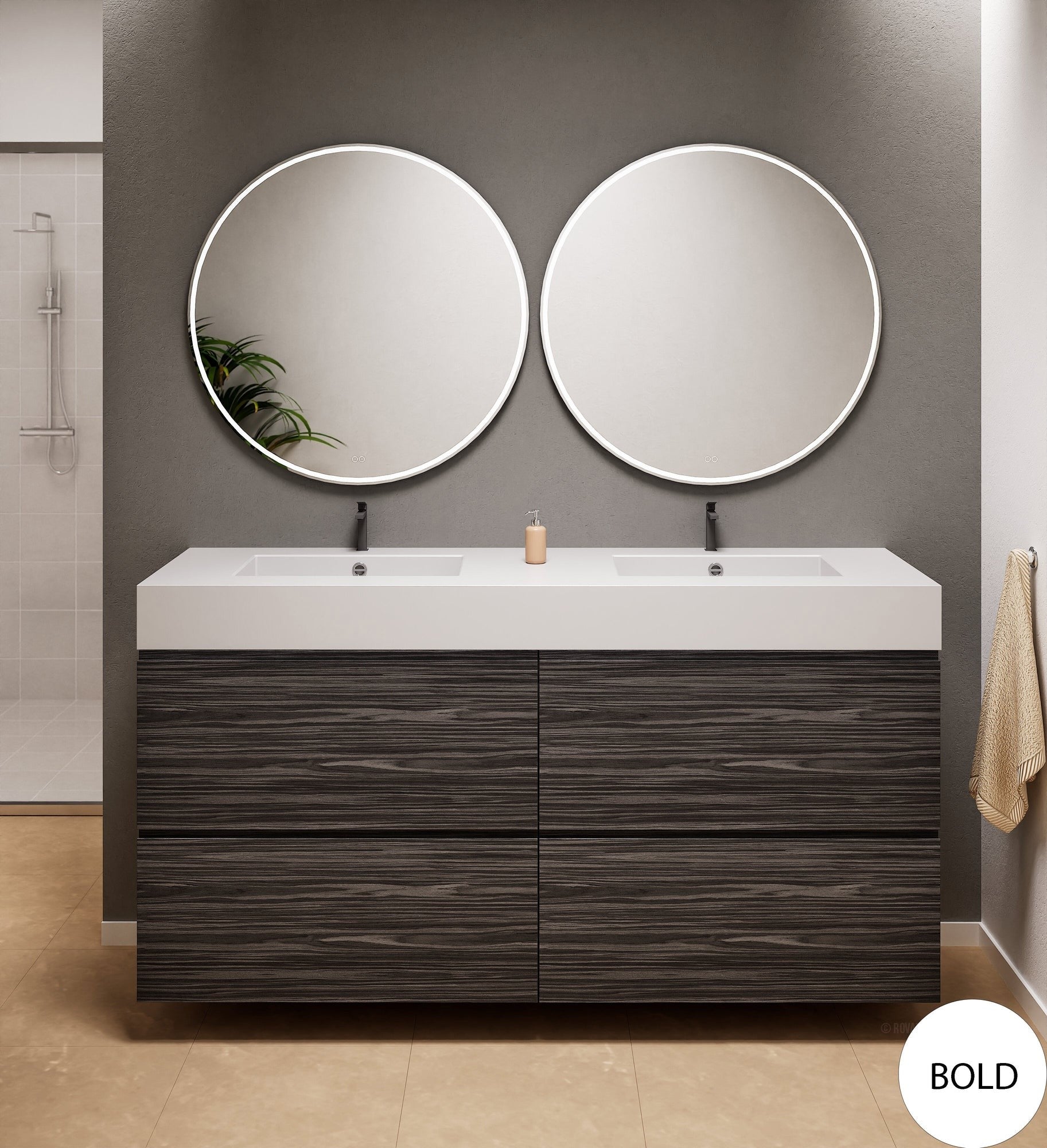 Aurora Double Set Classic – Corian Double Sinks & Countertop with 4 Drawers Vanity - ROVALUX
