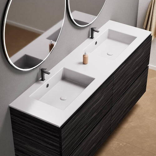 Aurora Double Set Classic – Corian Double Sinks & Countertop with 4 Drawers Vanity - ROVALUX