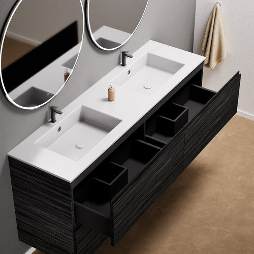 Aurora Double Set Classic – Corian Double Sinks & Countertop with 4 Drawers Vanity - ROVALUX