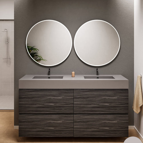 Aurora Double Set Classic – Corian Double Sinks & Countertop with 4 Drawers Vanity - ROVALUX