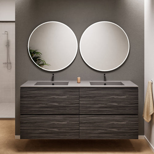 Aurora Double Set Classic – Corian Double Sinks & Countertop with 4 Drawers Vanity - ROVALUX