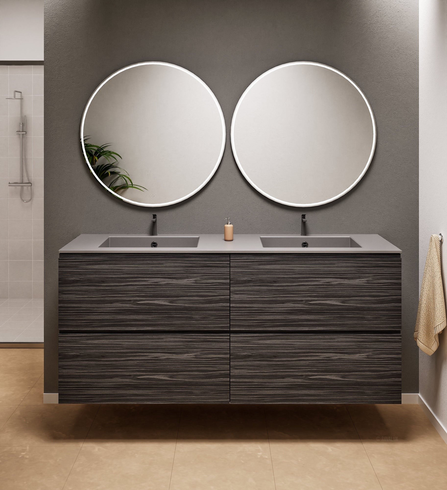 Aurora Double Set Classic – Corian Double Sinks & Countertop with 4 Drawers Vanity - ROVALUX
