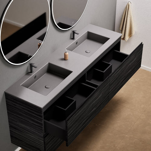 Aurora Double Set Classic – Corian Double Sinks & Countertop with 4 Drawers Vanity - ROVALUX