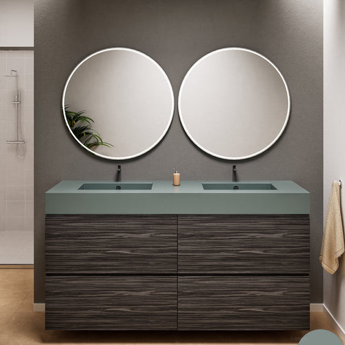 Aurora Double Set Classic – Corian Double Sinks & Countertop with 4 Drawers Vanity - ROVALUX