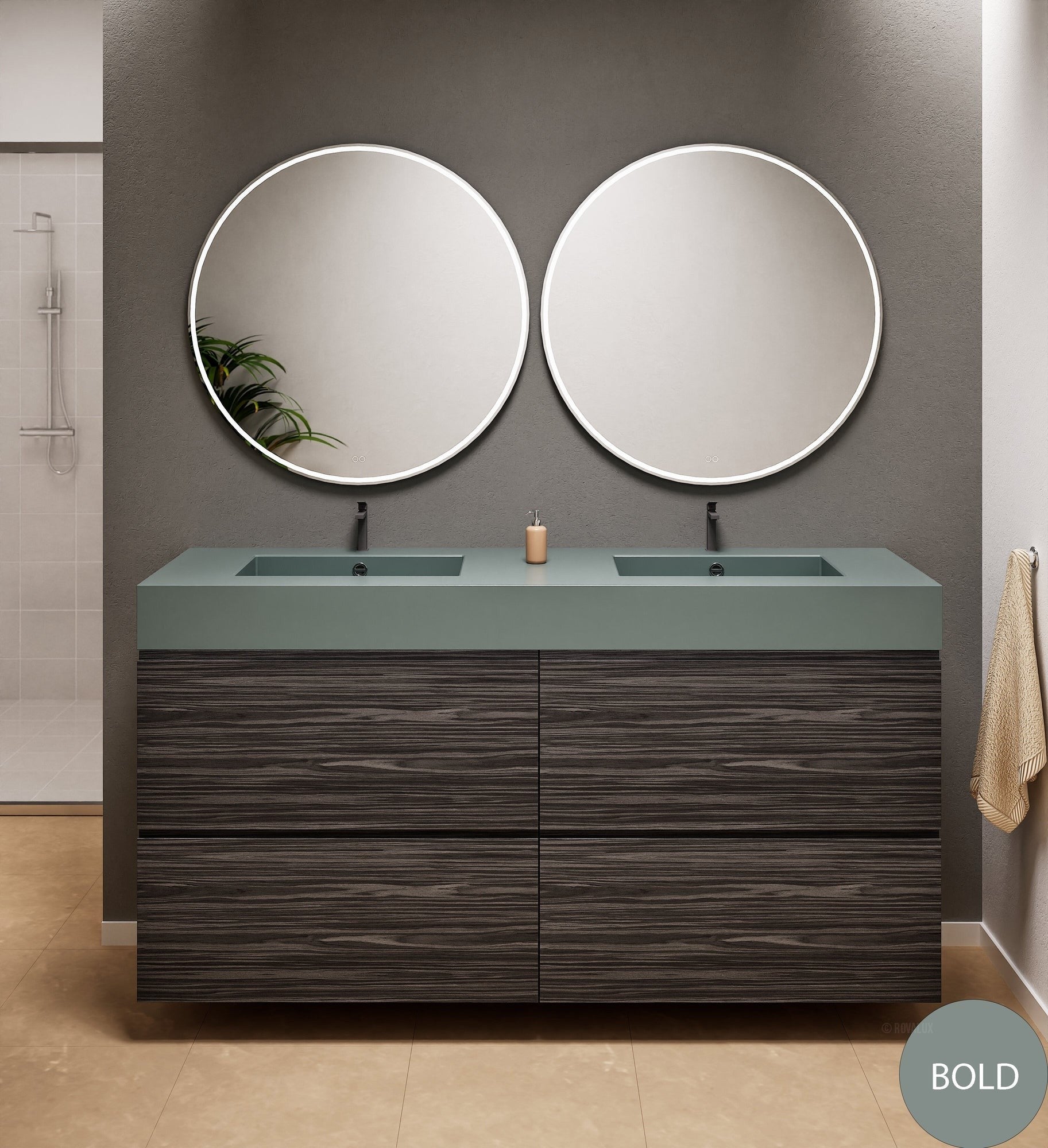 Aurora Double Set Classic – Corian Double Sinks & Countertop with 4 Drawers Vanity - ROVALUX