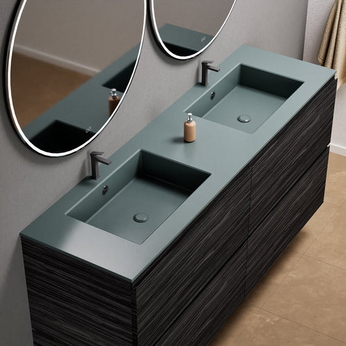 Aurora Double Set Classic – Corian Double Sinks & Countertop with 4 Drawers Vanity - ROVALUX
