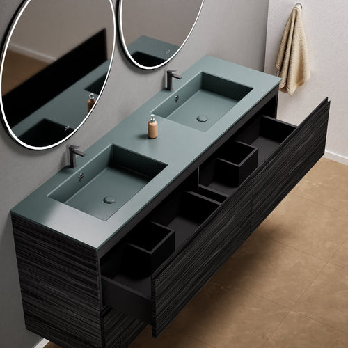 Aurora Double Set Classic – Corian Double Sinks & Countertop with 4 Drawers Vanity - ROVALUX