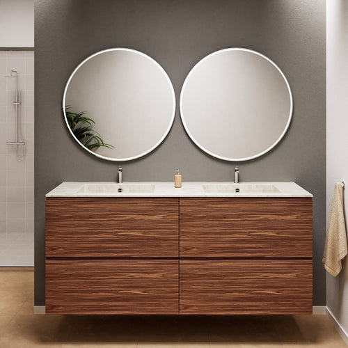 Aurora Double Set Classic – Corian Double Sinks & Countertop with 4 Drawers Vanity - ROVALUX