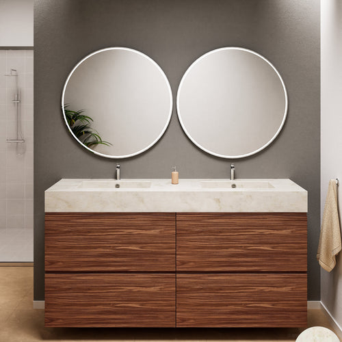 Aurora Double Set Classic – Corian Double Sinks & Countertop with 4 Drawers Vanity - ROVALUX