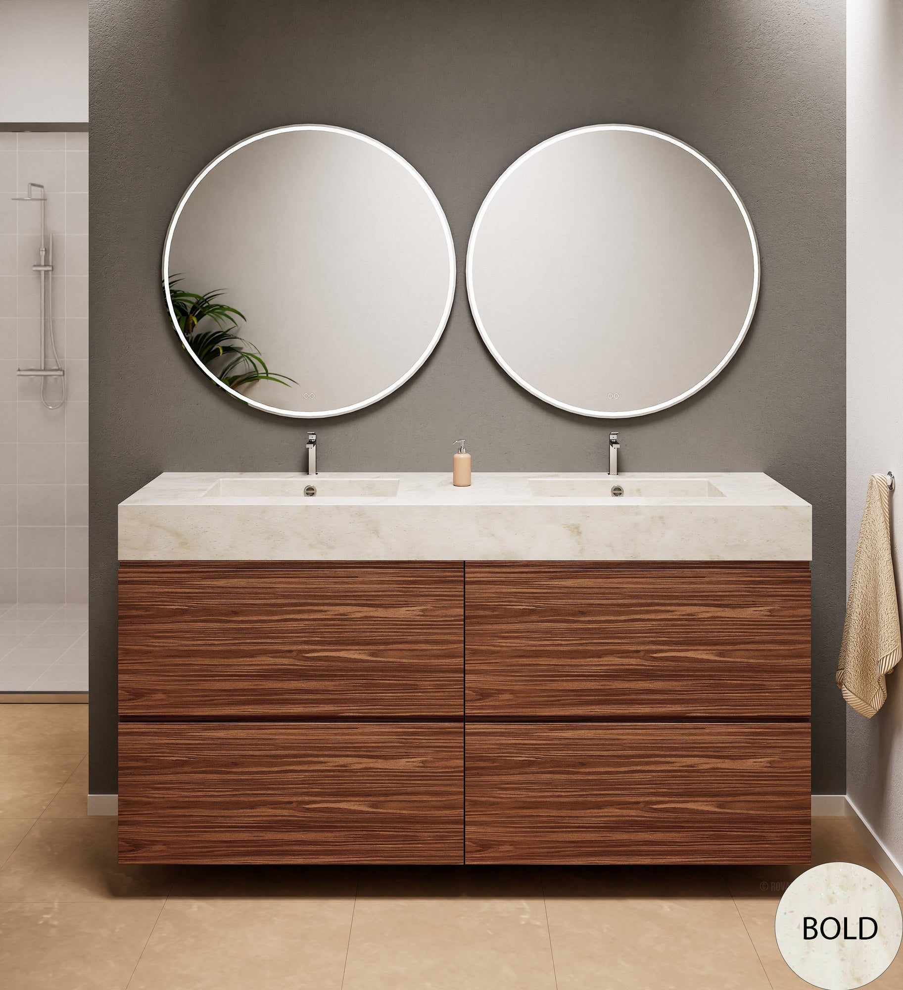 Aurora Double Set Classic – Corian Double Sinks & Countertop with 4 Drawers Vanity - ROVALUX
