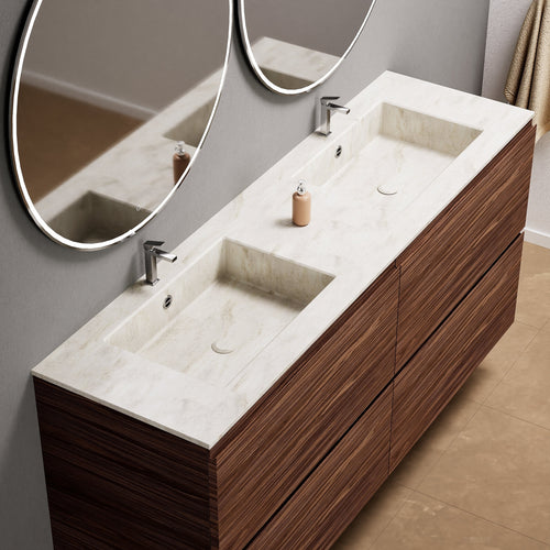 Aurora Double Set Classic – Corian Double Sinks & Countertop with 4 Drawers Vanity - ROVALUX