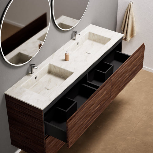 Aurora Double Set Classic – Corian Double Sinks & Countertop with 4 Drawers Vanity - ROVALUX