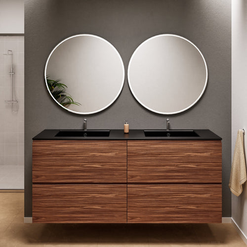 Aurora Double Set Classic – Corian Double Sinks & Countertop with 4 Drawers Vanity - ROVALUX