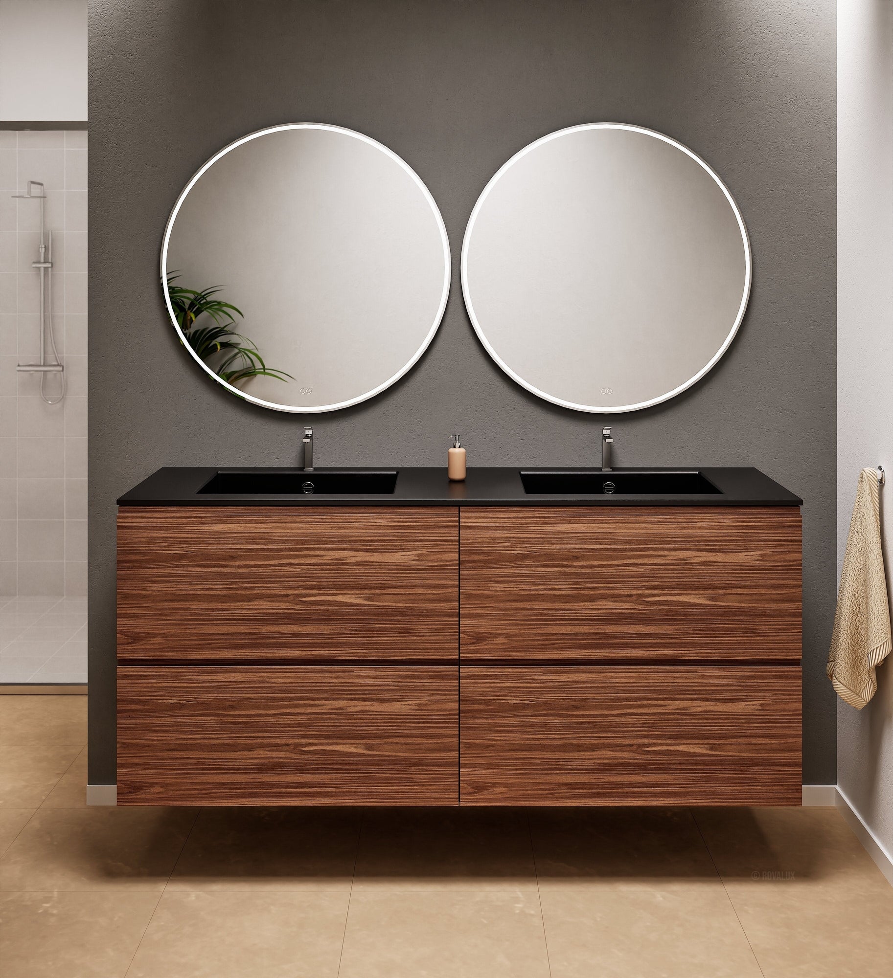 Aurora Double Set Classic – Corian Double Sinks & Countertop with 4 Drawers Vanity - ROVALUX