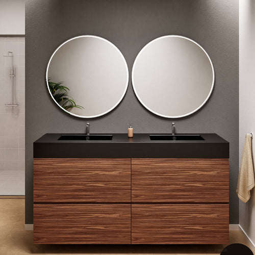 Aurora Double Set Classic – Corian Double Sinks & Countertop with 4 Drawers Vanity - ROVALUX