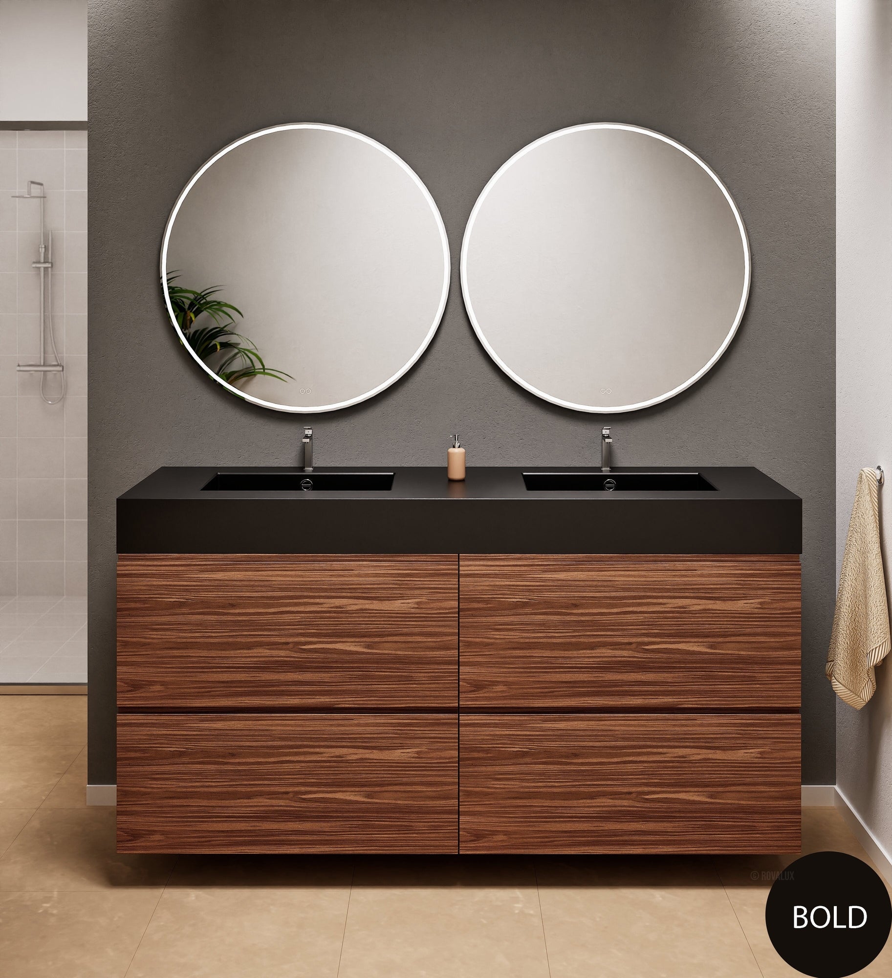 Aurora Double Set Classic – Corian Double Sinks & Countertop with 4 Drawers Vanity - ROVALUX