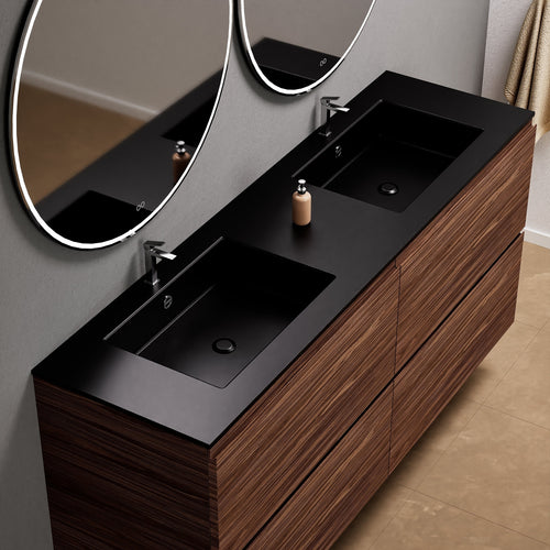 Aurora Double Set Classic – Corian Double Sinks & Countertop with 4 Drawers Vanity - ROVALUX