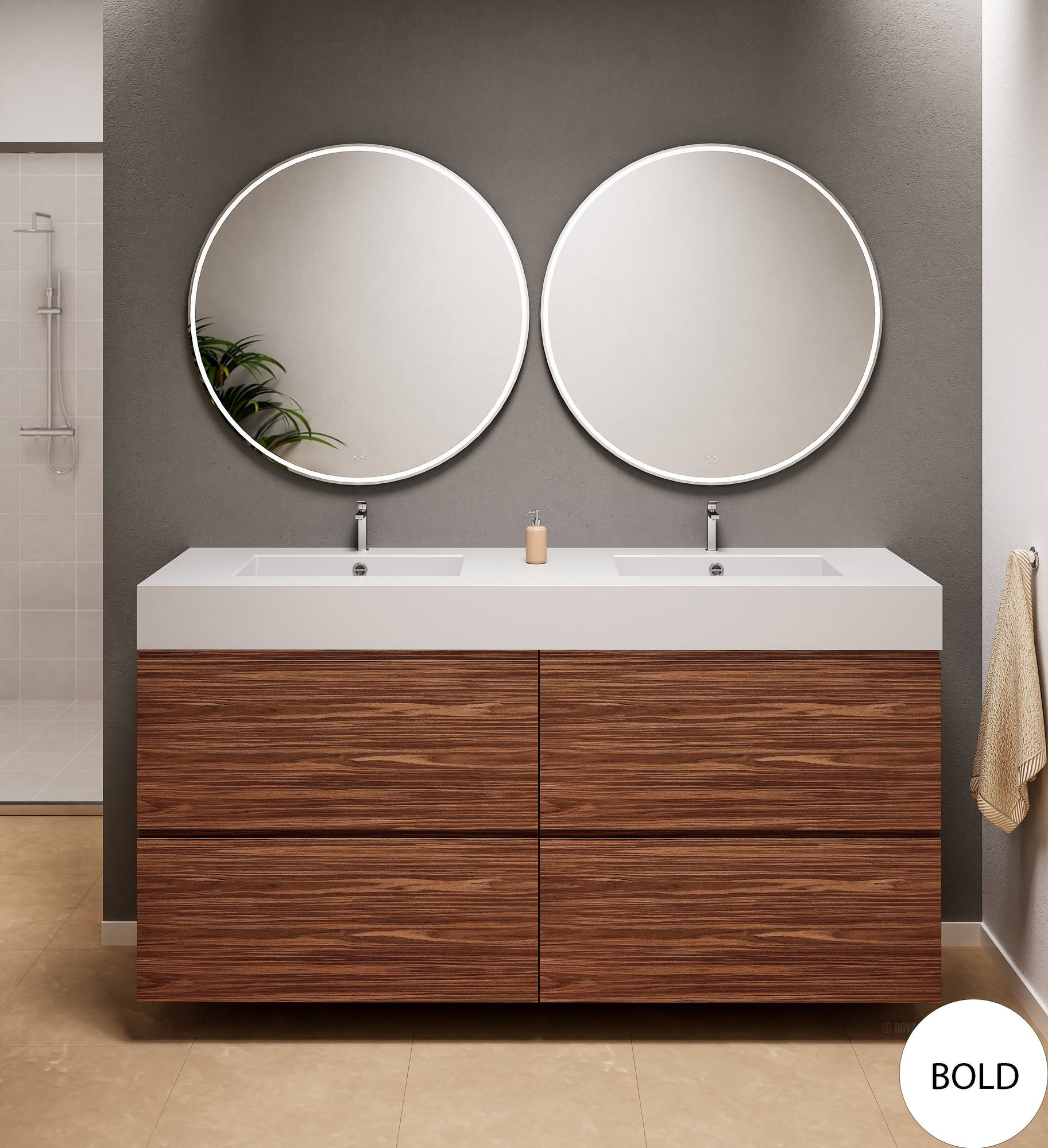 Aurora Double Set Classic – Corian Double Sinks & Countertop with 4 Drawers Vanity - ROVALUX
