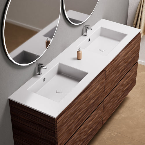 Aurora Double Set Classic – Corian Double Sinks & Countertop with 4 Drawers Vanity - ROVALUX