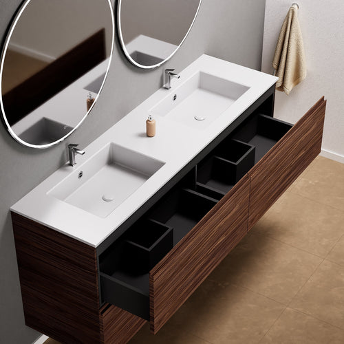 Aurora Double Set Classic – Corian Double Sinks & Countertop with 4 Drawers Vanity - ROVALUX