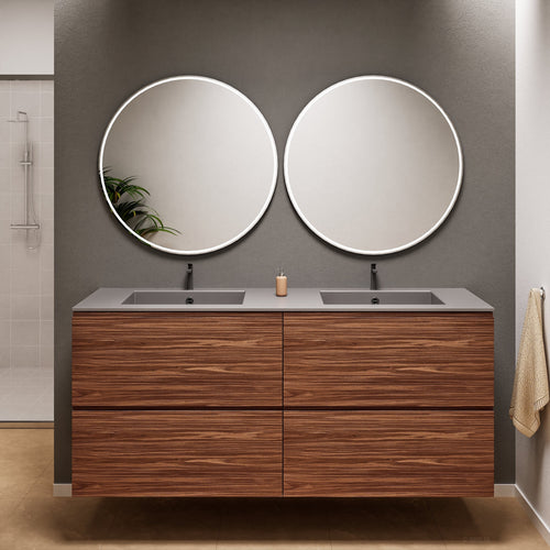 Aurora Double Set Classic – Corian Double Sinks & Countertop with 4 Drawers Vanity - ROVALUX