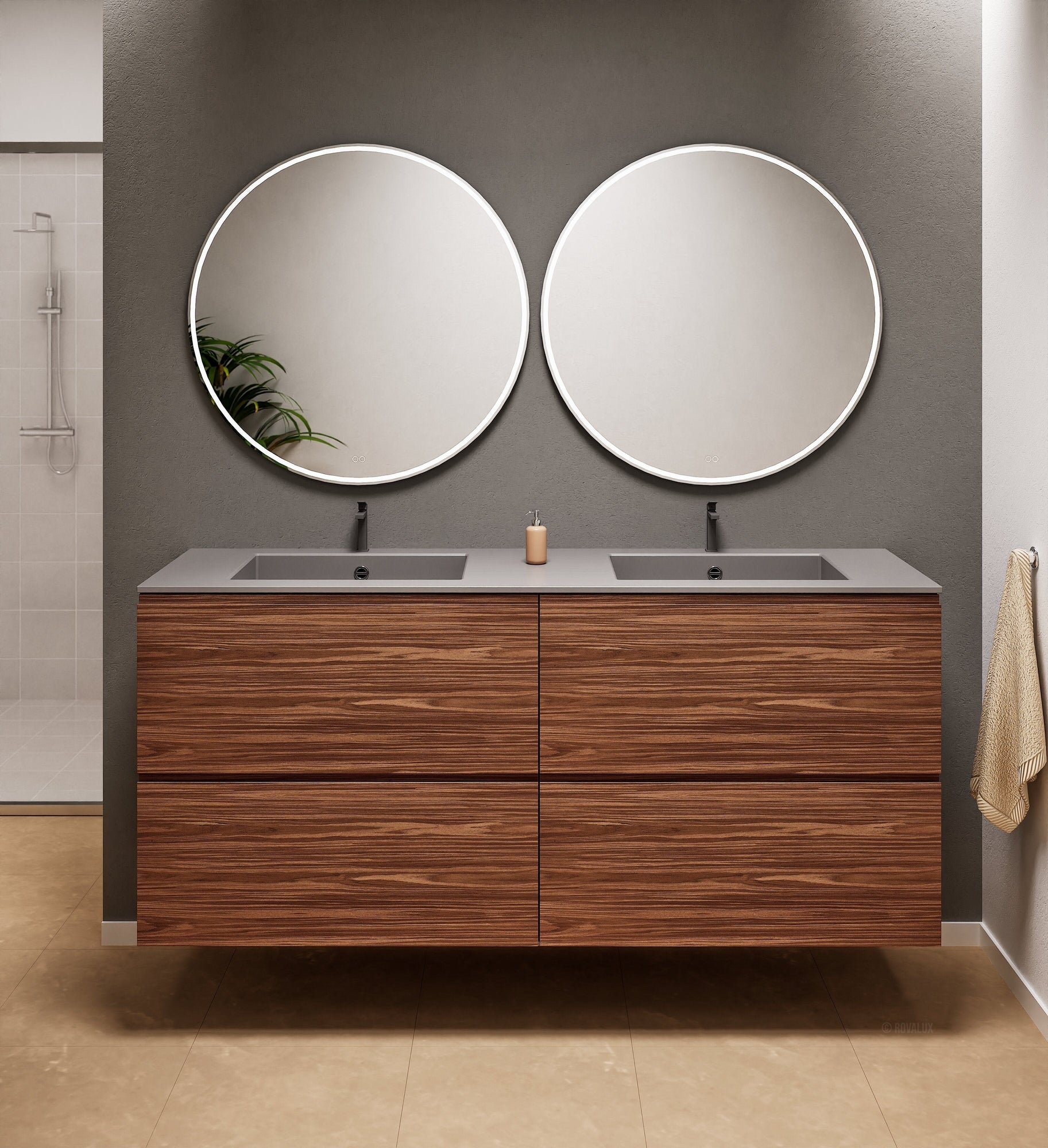 Aurora Double Set Classic – Corian Double Sinks & Countertop with 4 Drawers Vanity - ROVALUX