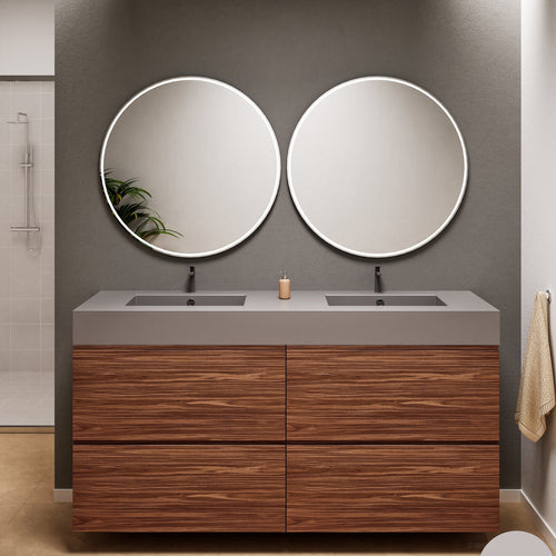 Aurora Double Set Classic – Corian Double Sinks & Countertop with 4 Drawers Vanity - ROVALUX