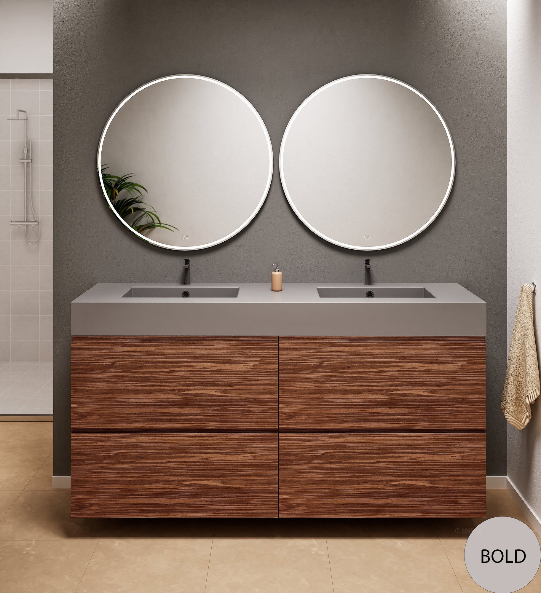 Aurora Double Set Classic – Corian Double Sinks & Countertop with 4 Drawers Vanity - ROVALUX