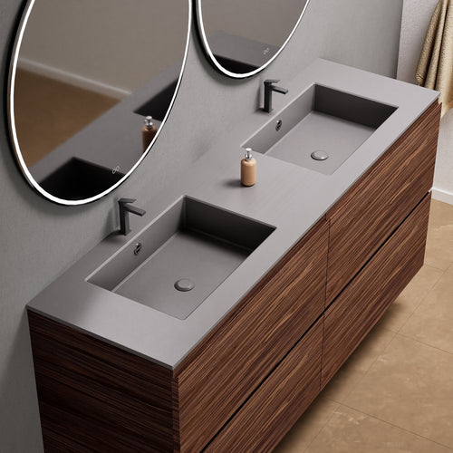 Aurora Double Set Classic – Corian Double Sinks & Countertop with 4 Drawers Vanity - ROVALUX
